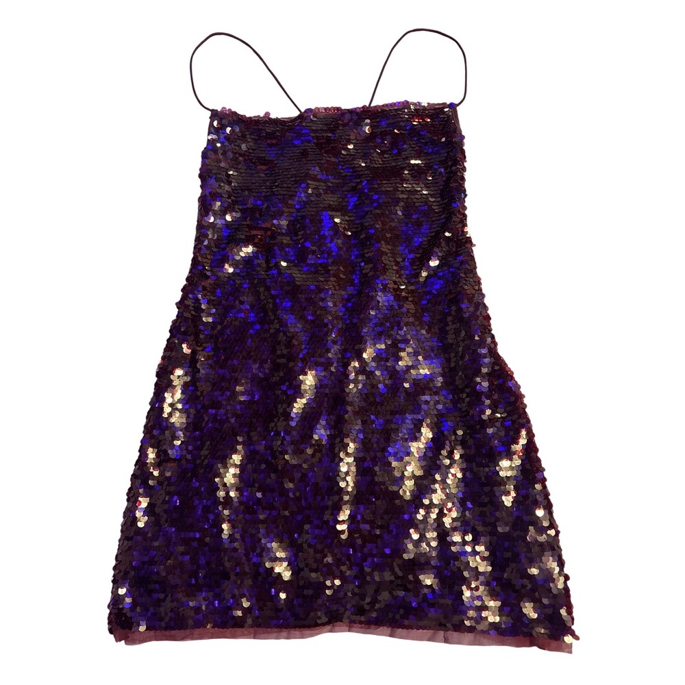 NEW Wild Fable Womens Burgundy Sequin Mini Dress Spaghetti Strap Open Back, S
